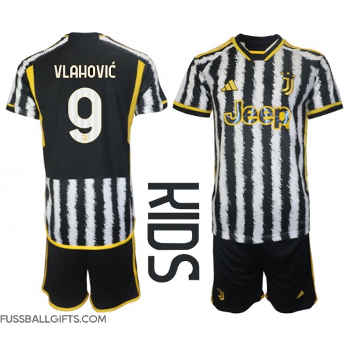 Juventus Dusan Vlahovic #9 Fußballbekleidung Heimtrikot Kinder 2023-24 Kurzarm (+ kurze hosen)